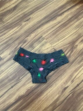PINK Victoria's Secret Black Lace Hipster with Multicolor Light Bulb Print